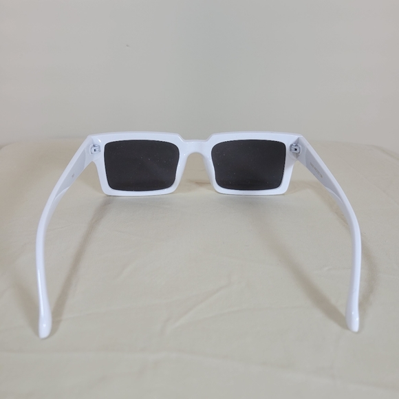 Rare ZeroUV White Retro Modern Square Flat Lens Flat Top Sunglasses C732 - Picture 5 of 8